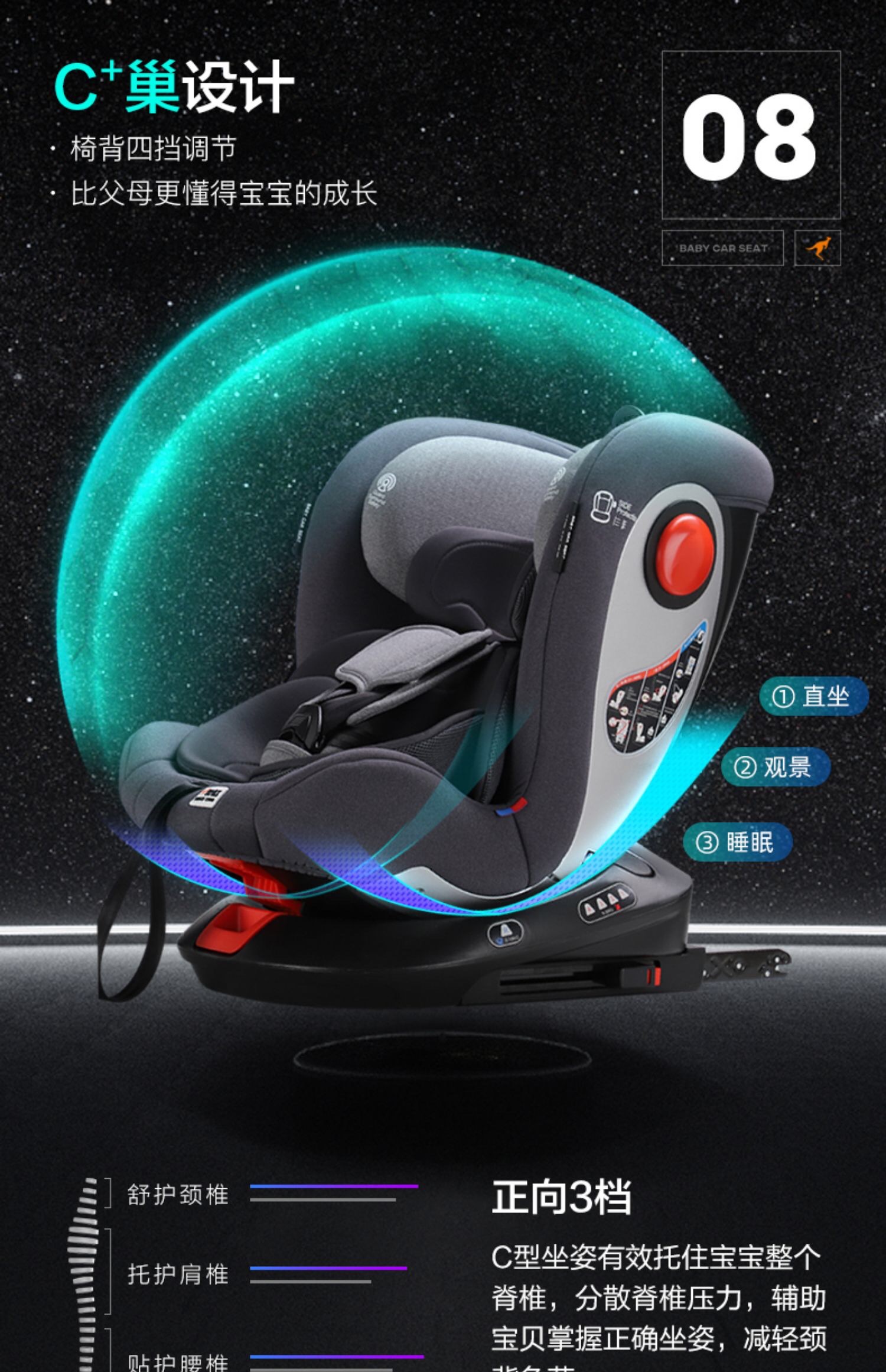 贝贝卡西0-4-6-12岁婴儿童安全座椅汽车用360度旋转宝宝车载便携 汽车座椅详情图14