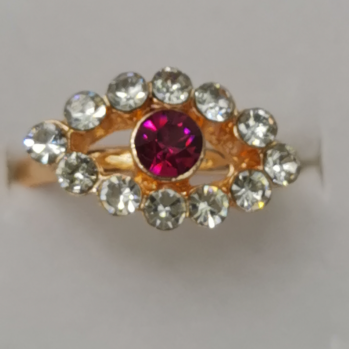 Rose diamonte eye ring plated gold open alloy thumbnail