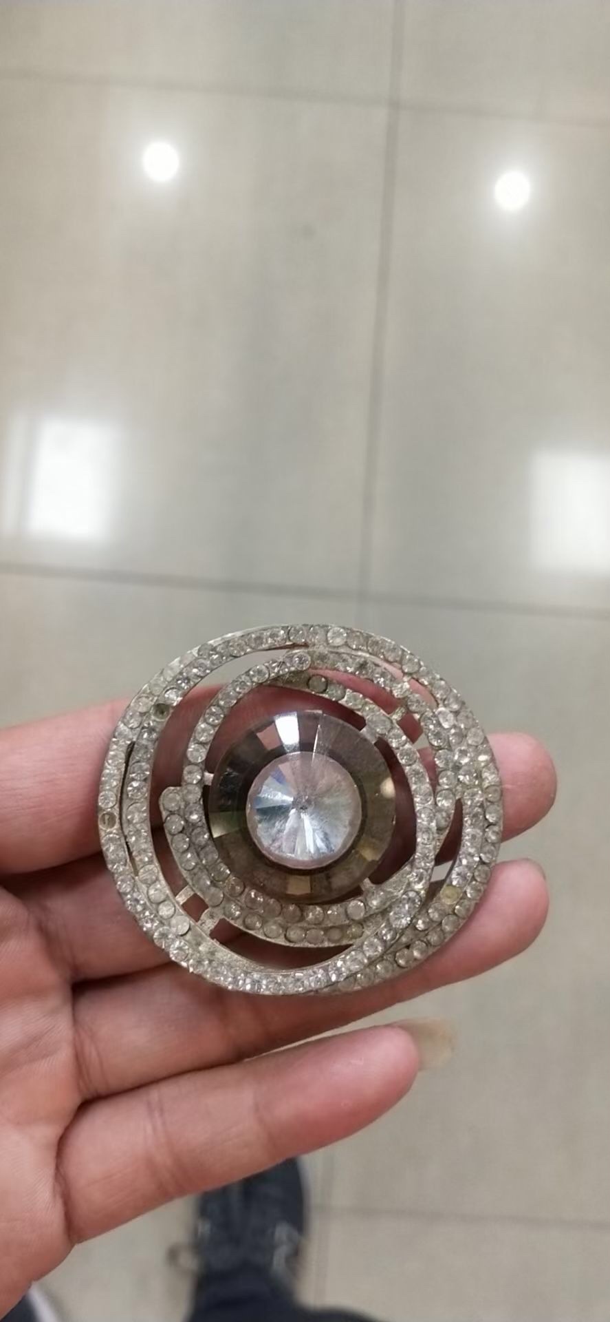 Glass Clasp Round Metal Rhinestone Clasp Small Spice Double Ring Diamond-Inlaid Button Flower Shape Full Diamond-Embellished Button Sweater Knitwear Accessories details Picture