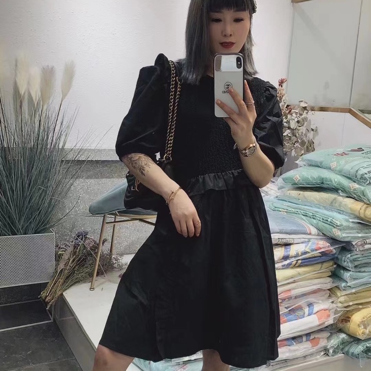Korean-style dress in black and white