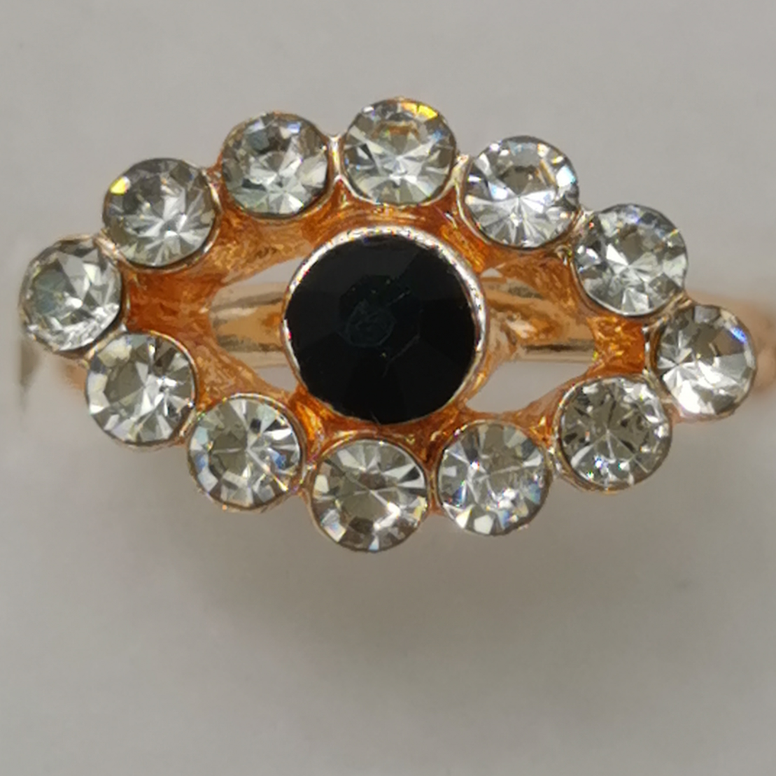 Black rhinestones plated with gold opening alloy ring
