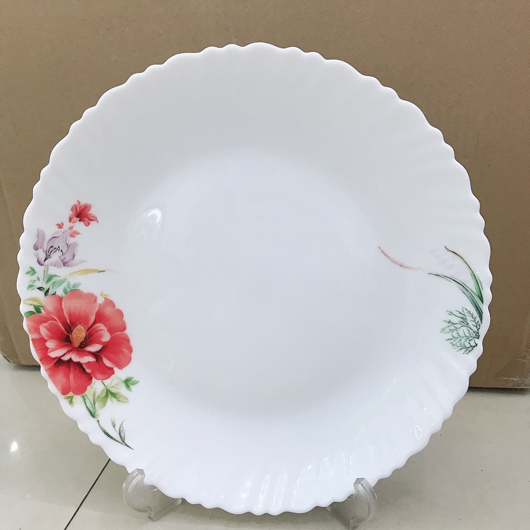 白玉瓷钢化玻璃餐具贴花10.5寸盘-8