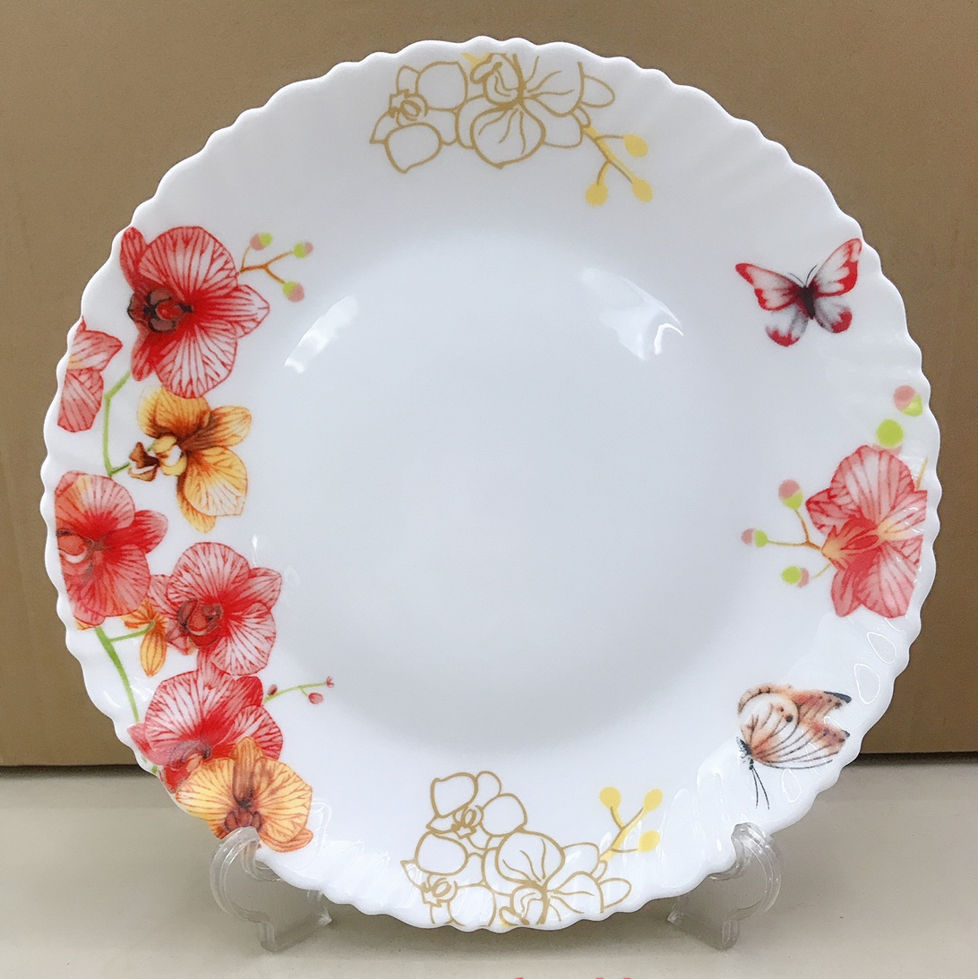 白玉瓷钢化玻璃餐具贴花10.5寸盘-7