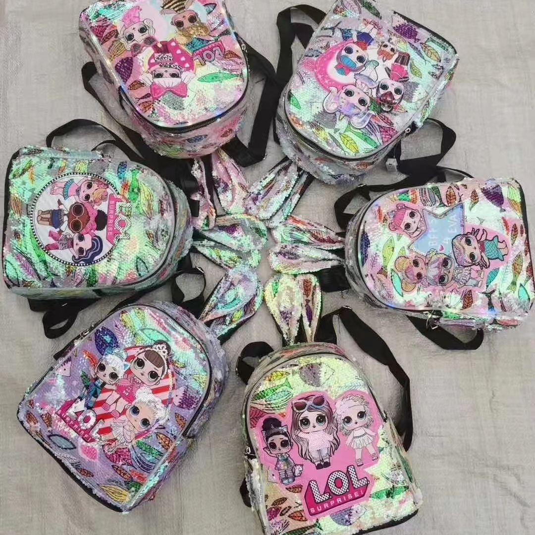 Children's backpack Korean version Girls glitter flip cute glitter cartoon backpack Bear rabbit backpack toddler backpack backpack backpack