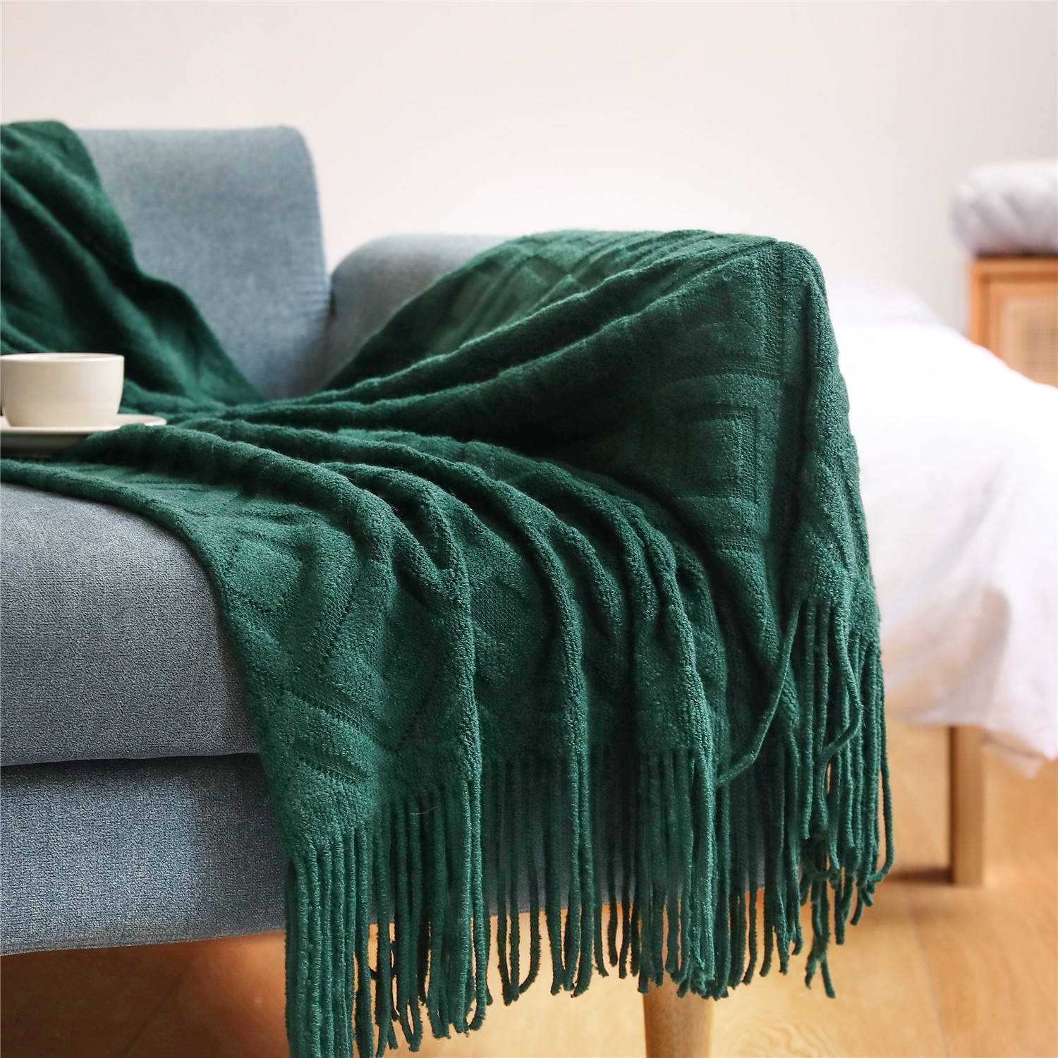 大披肩沙发毯盖毯毛毯 针织毯办公室午睡毯提花小毯子定制美式搭毯线毯