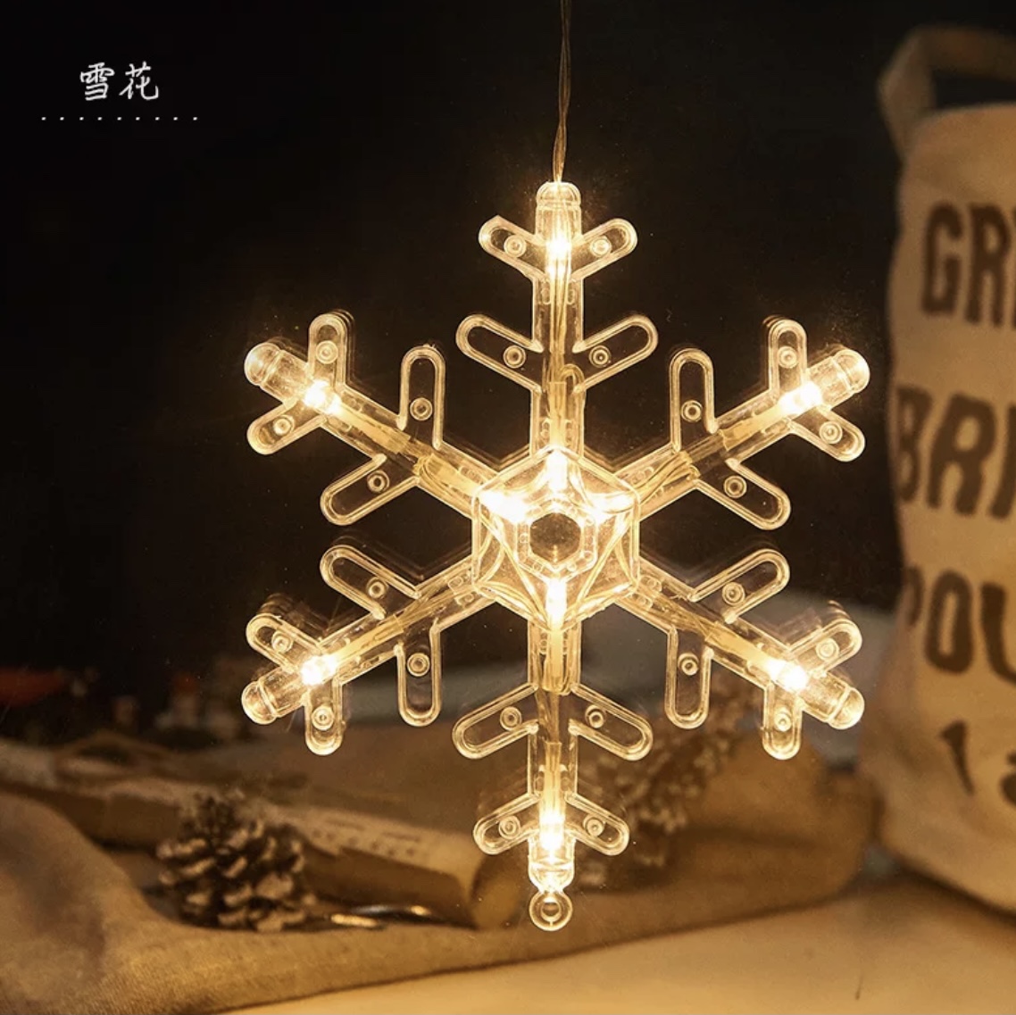 圣诞节装饰灯店铺橱窗饰品阳台窗户吸盘LED挂灯圣诞灯饰场景布置电池盒雪花