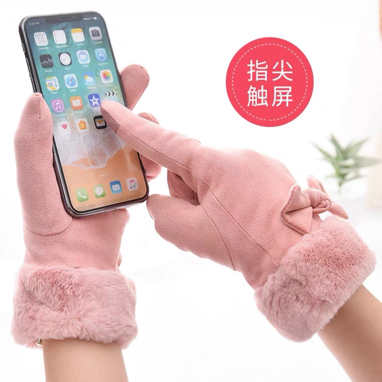 Women's gloves Winter winter warm touch screen outdoor hardy Korean suede with fleece thickened 2020 new