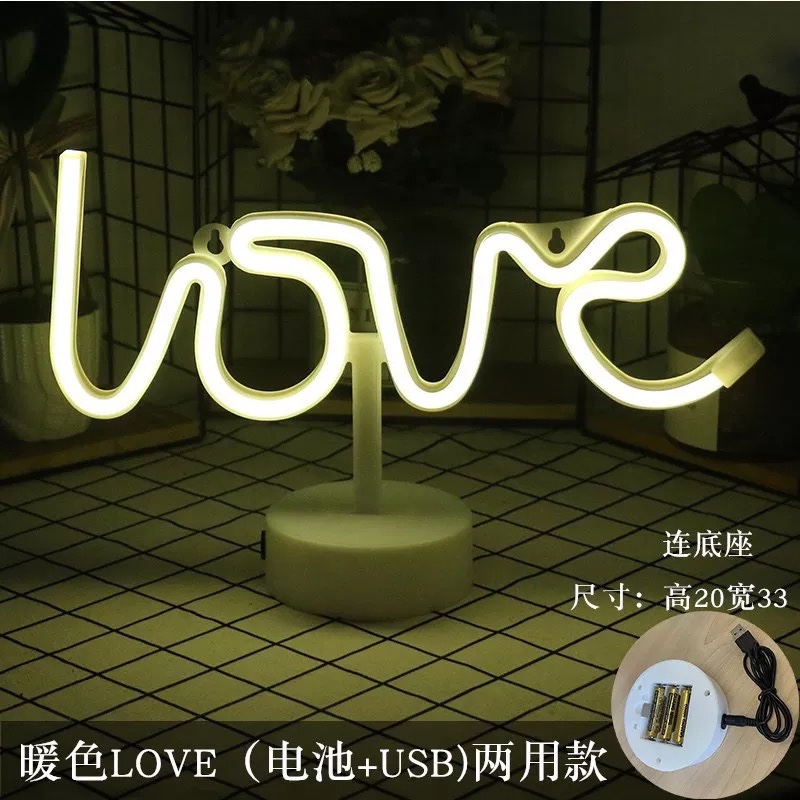LED shaped light ins Korean style flamingo led decorative night light Christmas color light Round base neon light battery USB dual-purpose love warm white