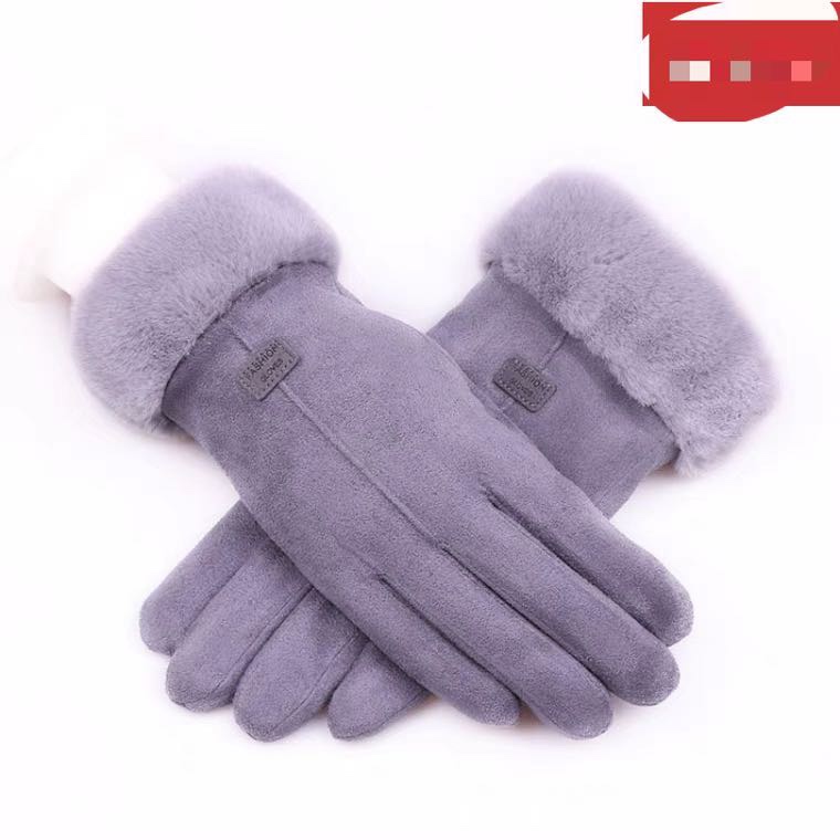 Gloves Ladies Fall Winter touch screen plus fleece warm suede cute student biking driving thickened gloves