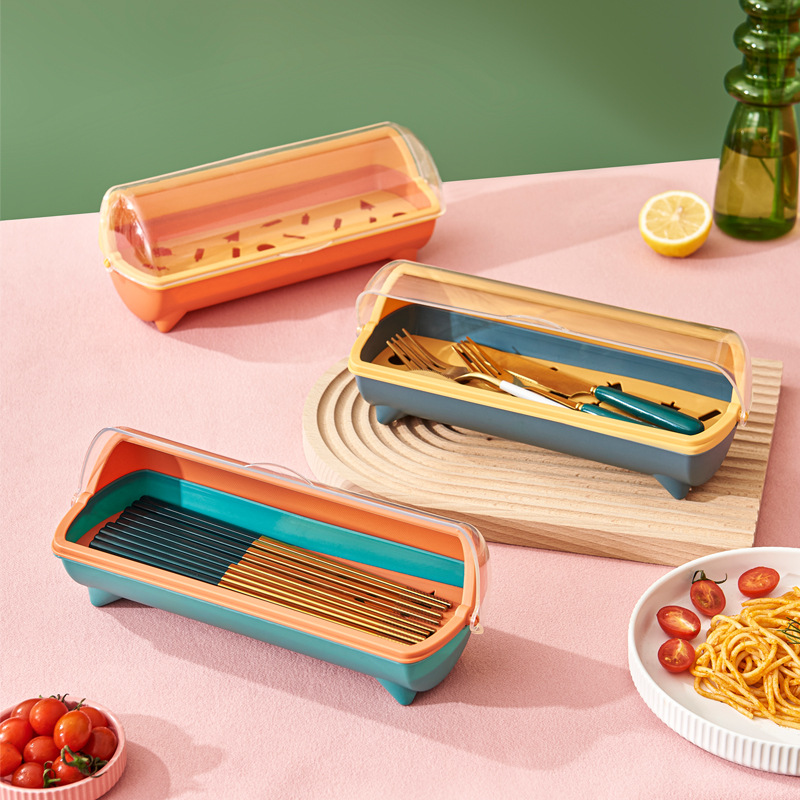 J06-6330厨房筷子盒餐具筷子收纳盒沥水加长款筷笼家用防尘详情图1