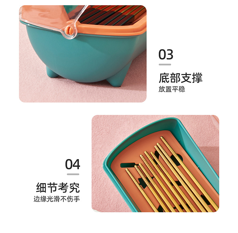 J06-6330厨房筷子盒餐具筷子收纳盒沥水加长款筷笼家用防尘详情图10