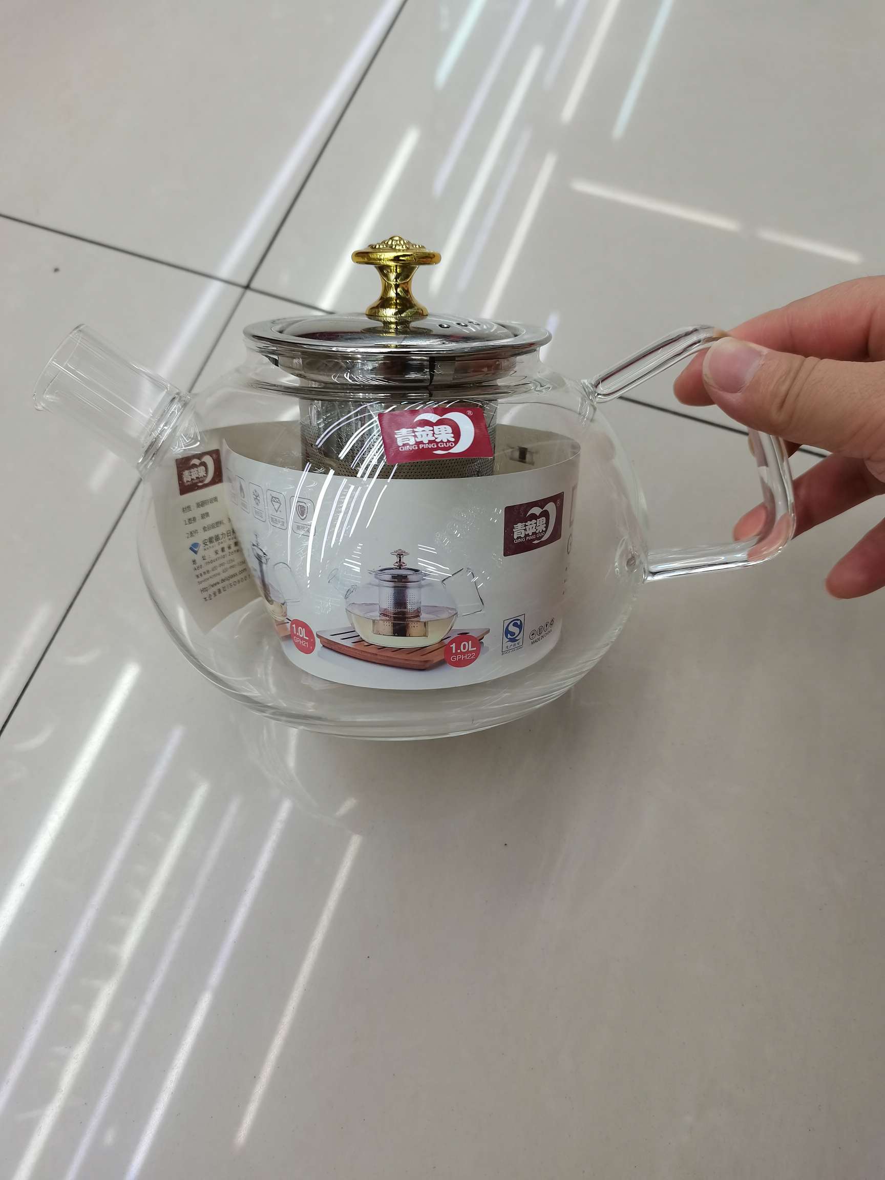GPH22 耐热耐高温可加热高硼水壶 玻璃茶壶带不锈钢茶漏详情图4