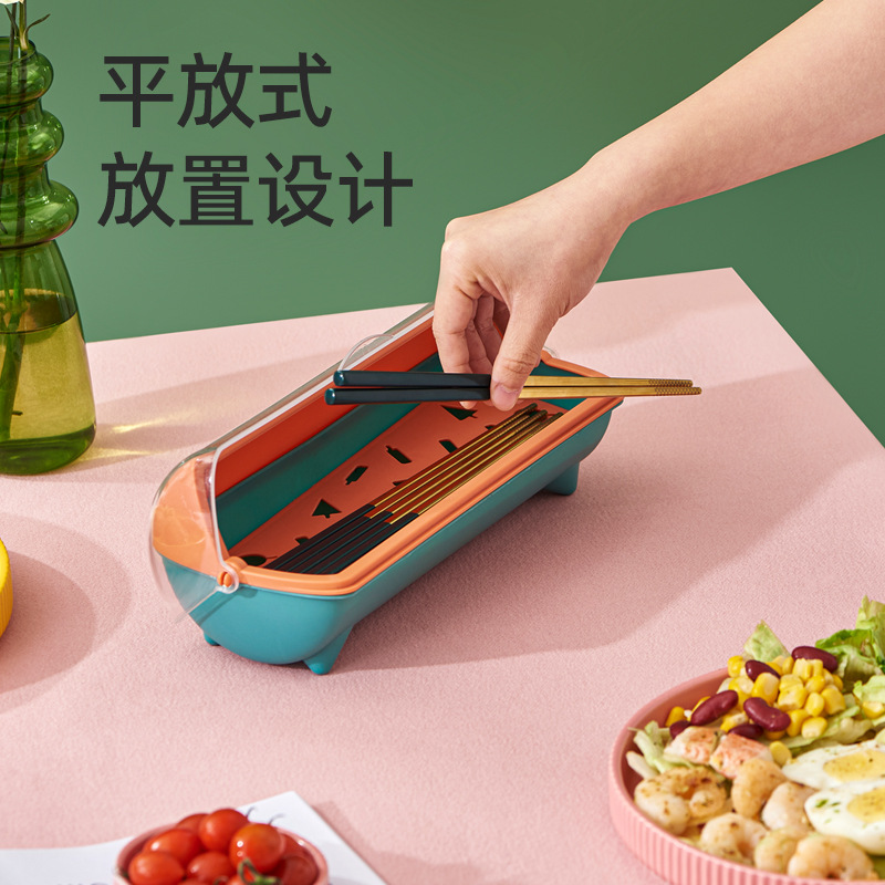 J06-6330厨房筷子盒餐具筷子收纳盒沥水加长款筷笼家用防尘详情图15