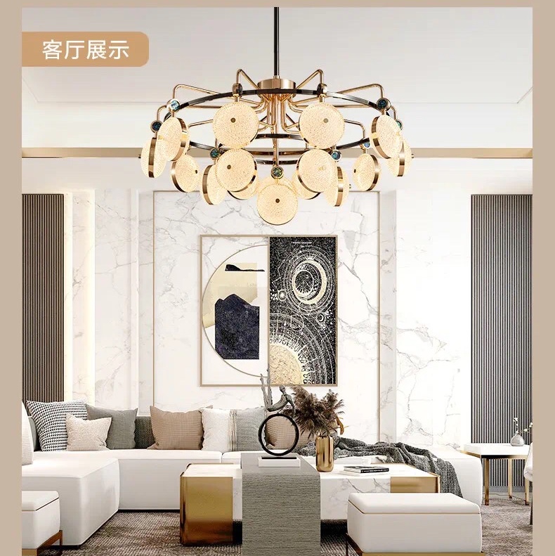 欧普光耀客厅灯10+5+1香槟金+水晶121瓦