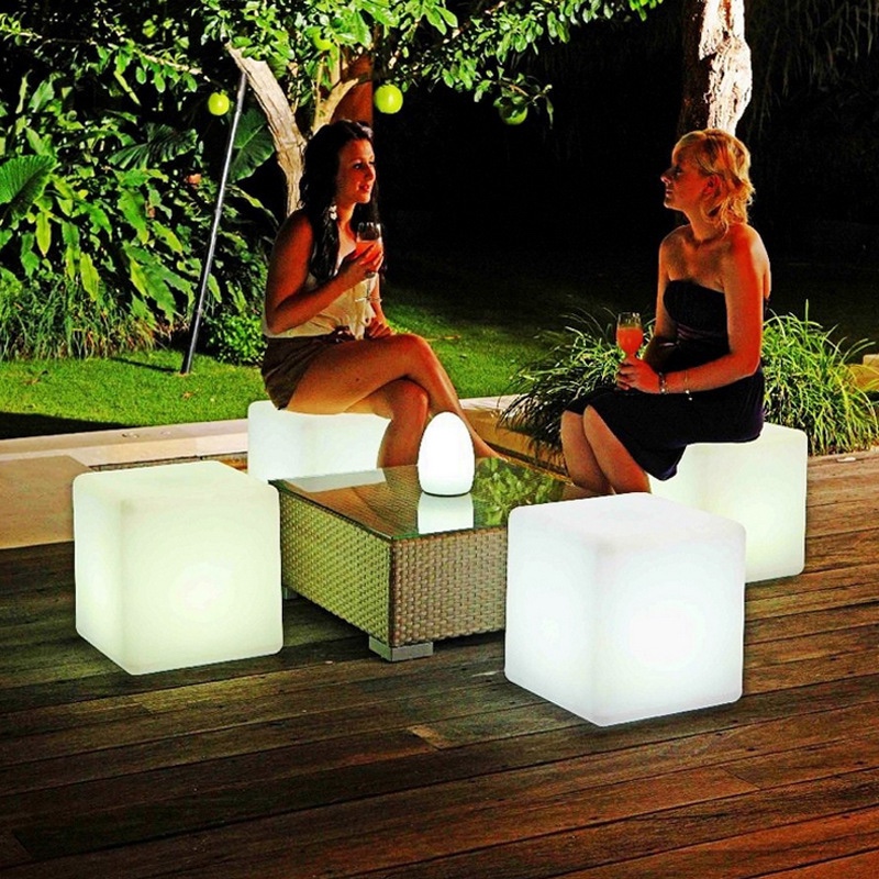 Luminous furniture, bar square stools, outdoor waterproof, scenic area decorative lights, LED luminous cube, Bangxin 40cm, color plug-in 220v
