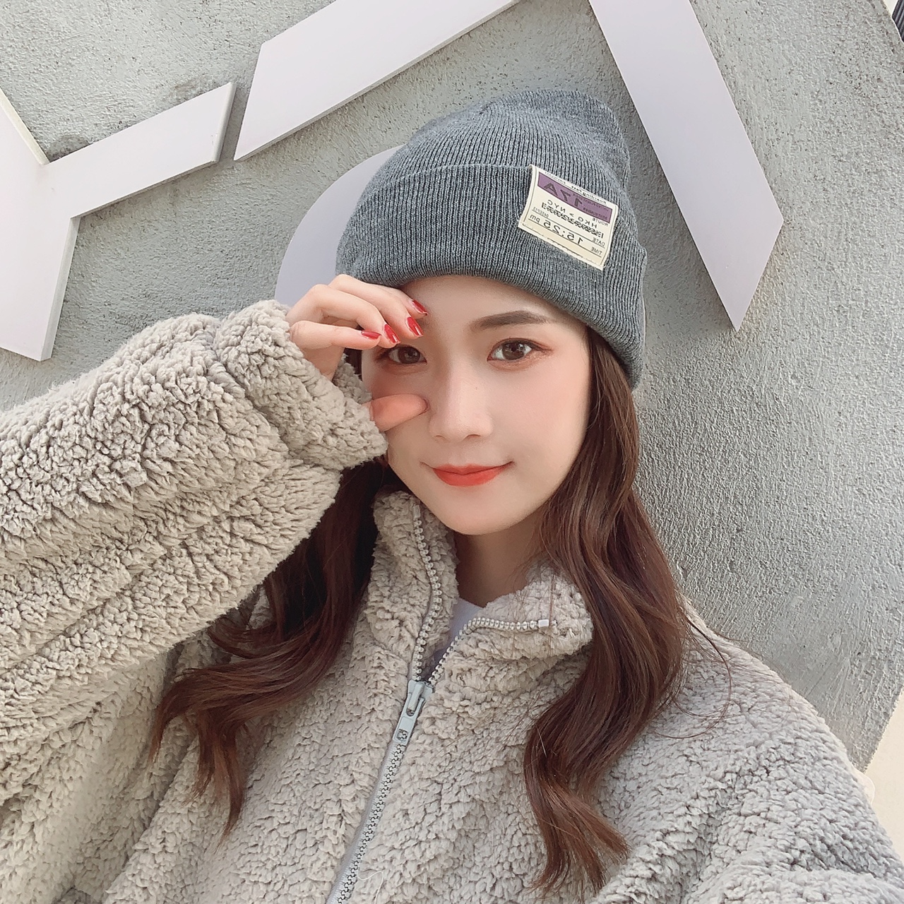 Knitted woolen cap for women, Korean style versatile for autumn and winter, letter embroidery cap for men, casual and warm street couple hooded cap