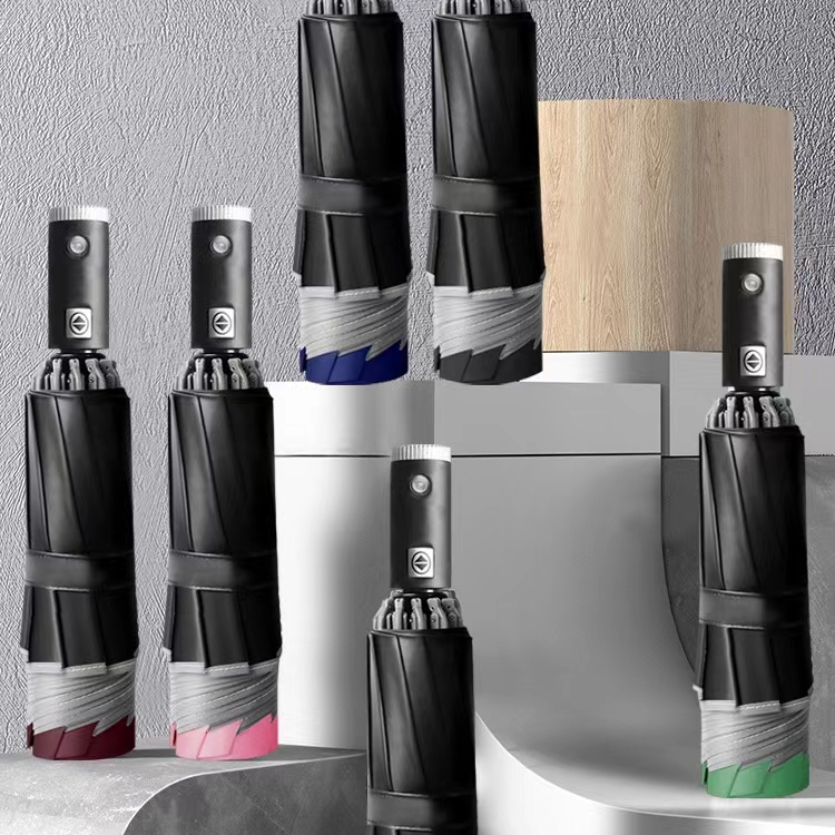 Fully automatic flashlight black rubber UV-resistant umbrella fiber ribs