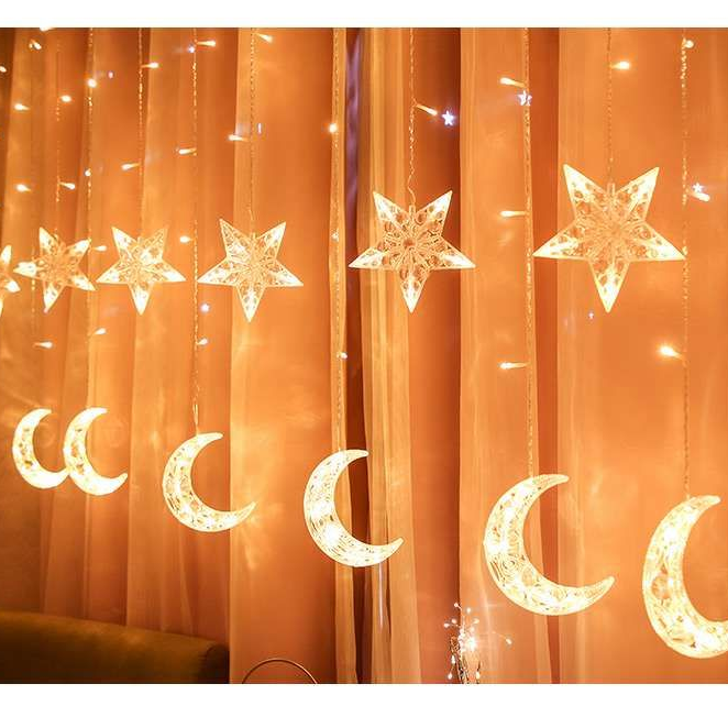 LED窗帘挂灯，水晶星星＋月亮
