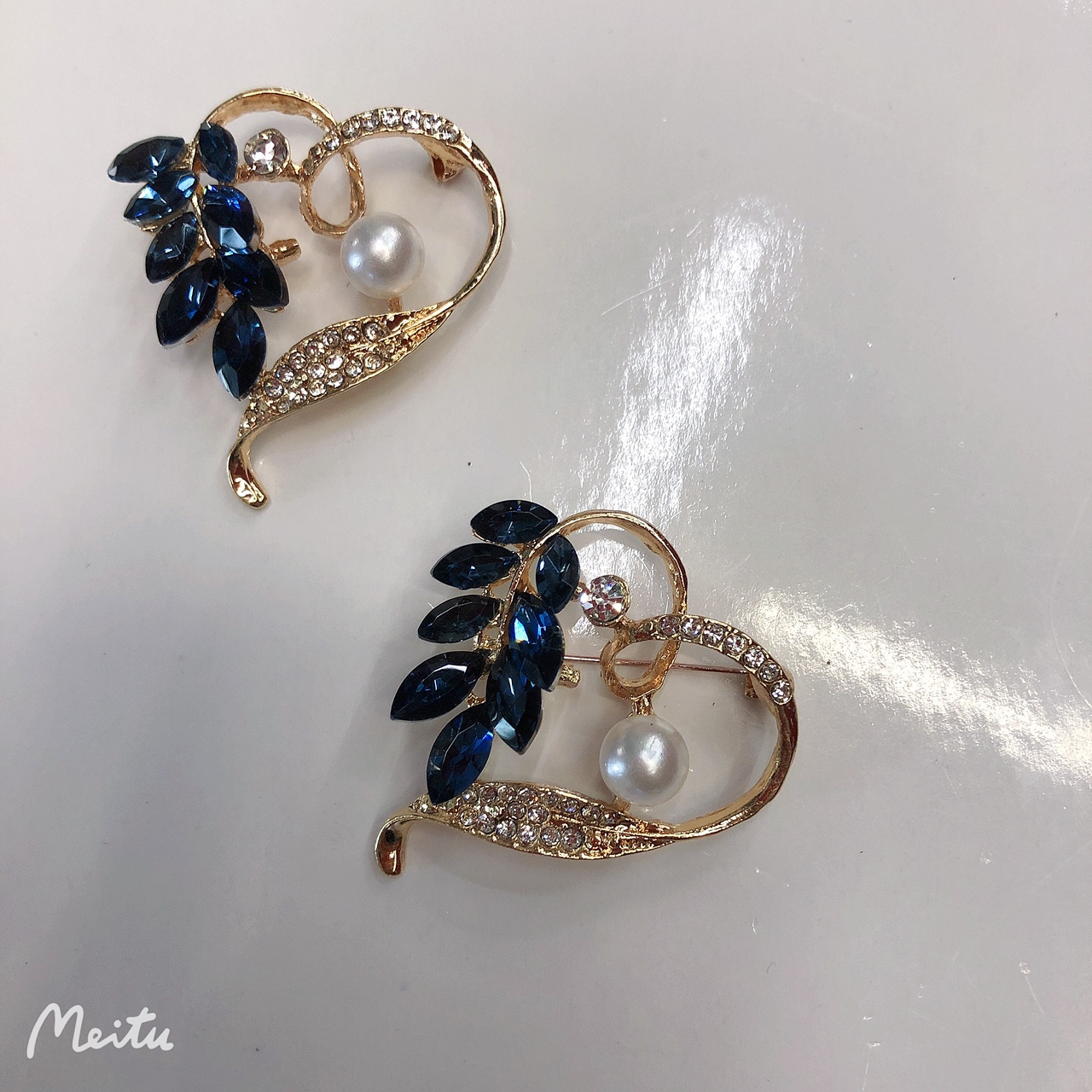 心形🧡8颗墨兰玻璃钻胸针