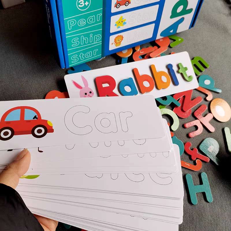 Children's learning of English letters, word spelling games, English practice cards, early education and educational building block toys detail image 1