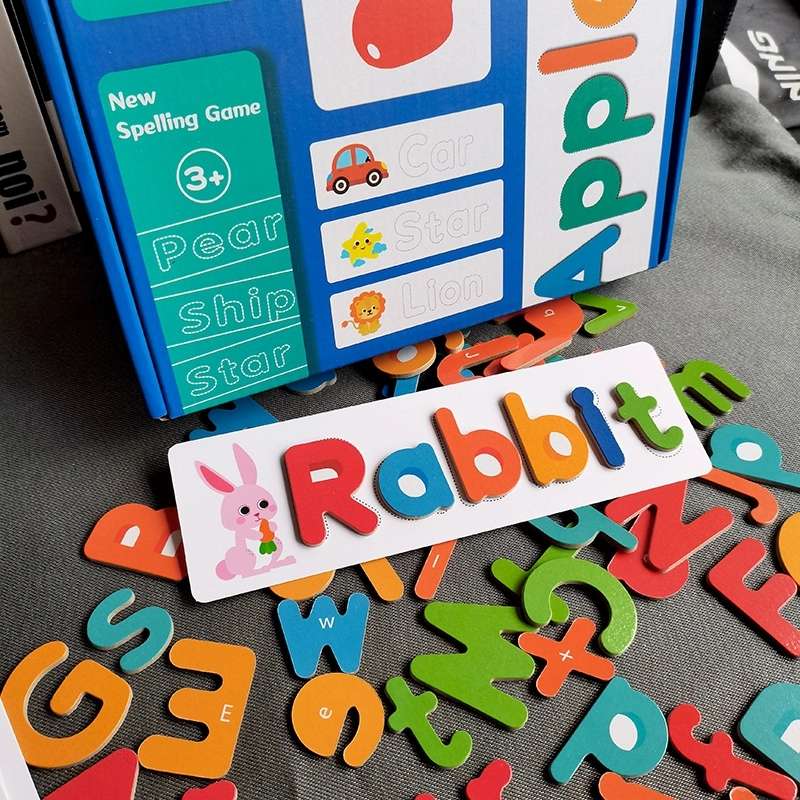 Children's learning of English letters, word spelling games, English practice cards, early education and educational building block toys detail image 2