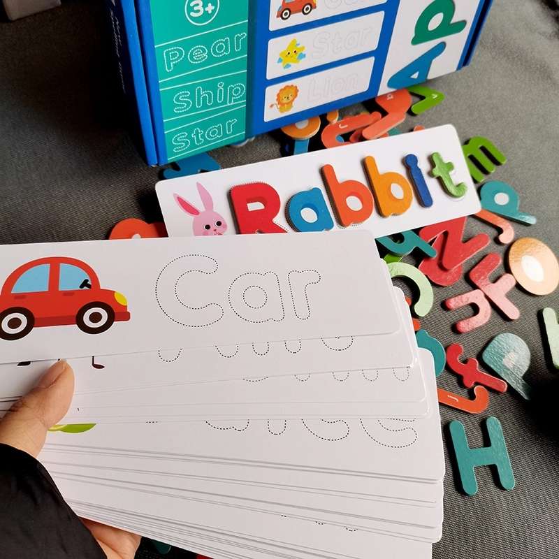 Children's learning of English letters, word spelling games, English practice cards, early education and educational building block toys Specification image