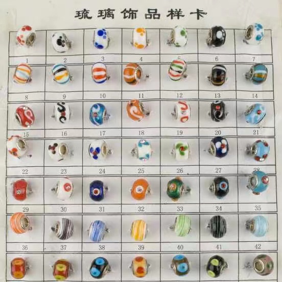 潘多娜纯手工琉璃大孔珠流行款 树胶 散粉 大孔珠 diy小花熊爪花朵图案散珠 多种款式颜色