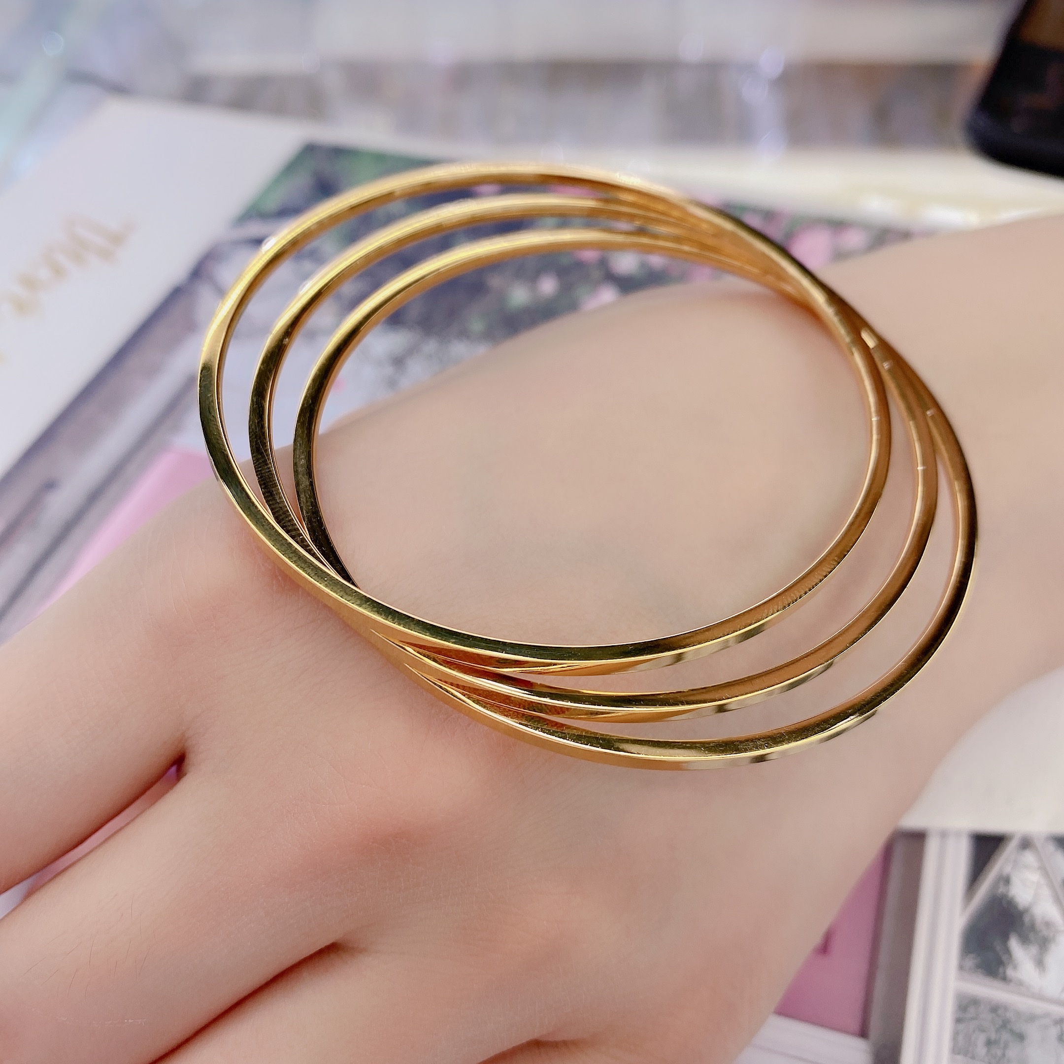 Chenglong Jewelry's new bracelet, three-ring set, Three Lives and Three Worlds fine circle multi-ring, is a popular and niche wristband for women, B0115-105 detail image 1