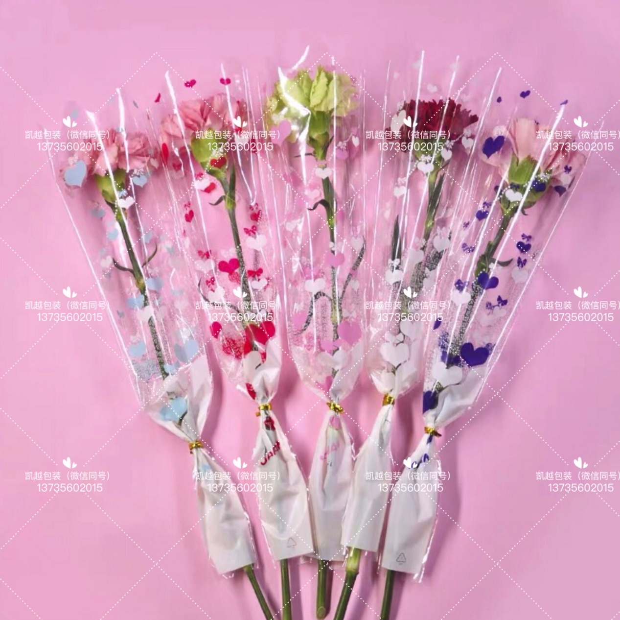 鲜花包装袋单支玫瑰花袋透明塑料袋可多色混详情图1