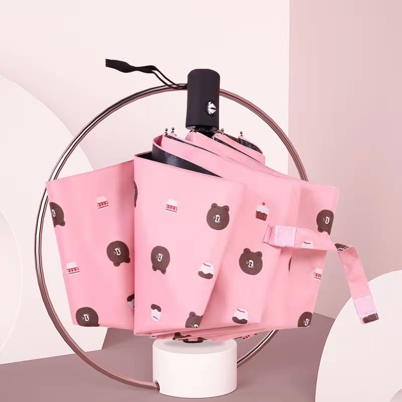 千家旺布朗熊 水果全自动三折黑胶太阳伞防紫外线小清晰卡通晴雨伞女学生伞1002详情图11