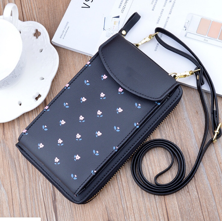 New wallet for women, vertical zipper wallet, Korean style fashionable print, large capacity single-shoulder bag, crossbody bag