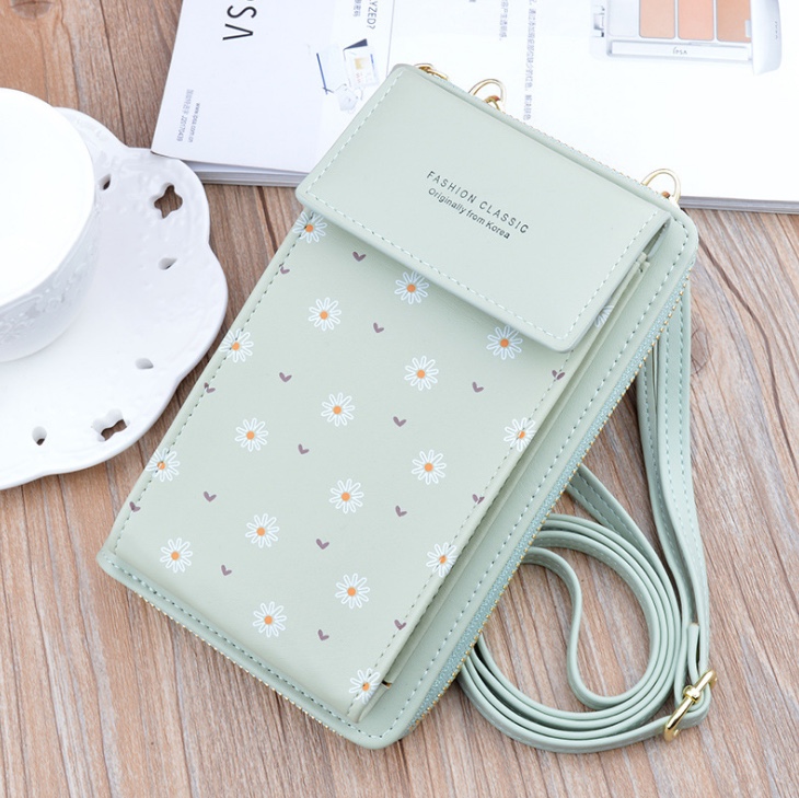 2021 New style mobile phone bag, women's wallet, Korean version, large capacity printed zipper, long clutch, crossbody single-shoulder bag