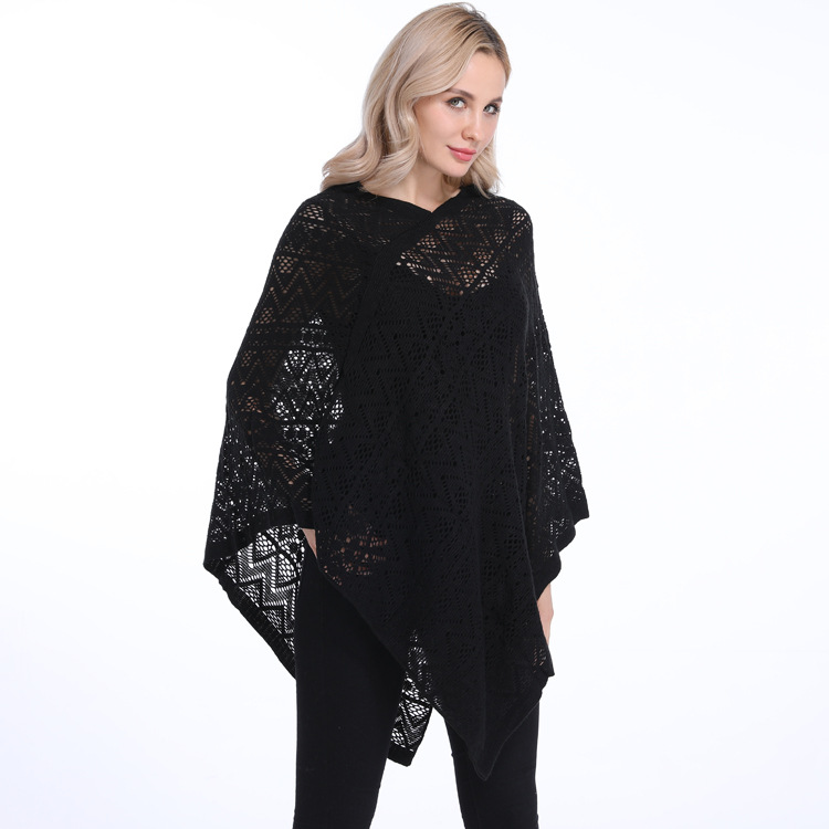 New large-sized European and American foreign trade women's clothing loose and slimming with hollowed-out hook pattern irregular pullover cape detail image 6