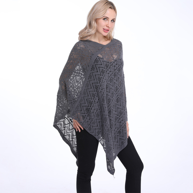 New large-sized European and American foreign trade women's clothing loose and slimming with hollowed-out hook pattern irregular pullover cape detail image 7