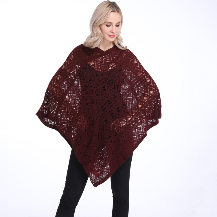 New large-sized European and American foreign trade women's clothing loose and slimming with hollowed-out hook pattern irregular pullover cape detail image 9