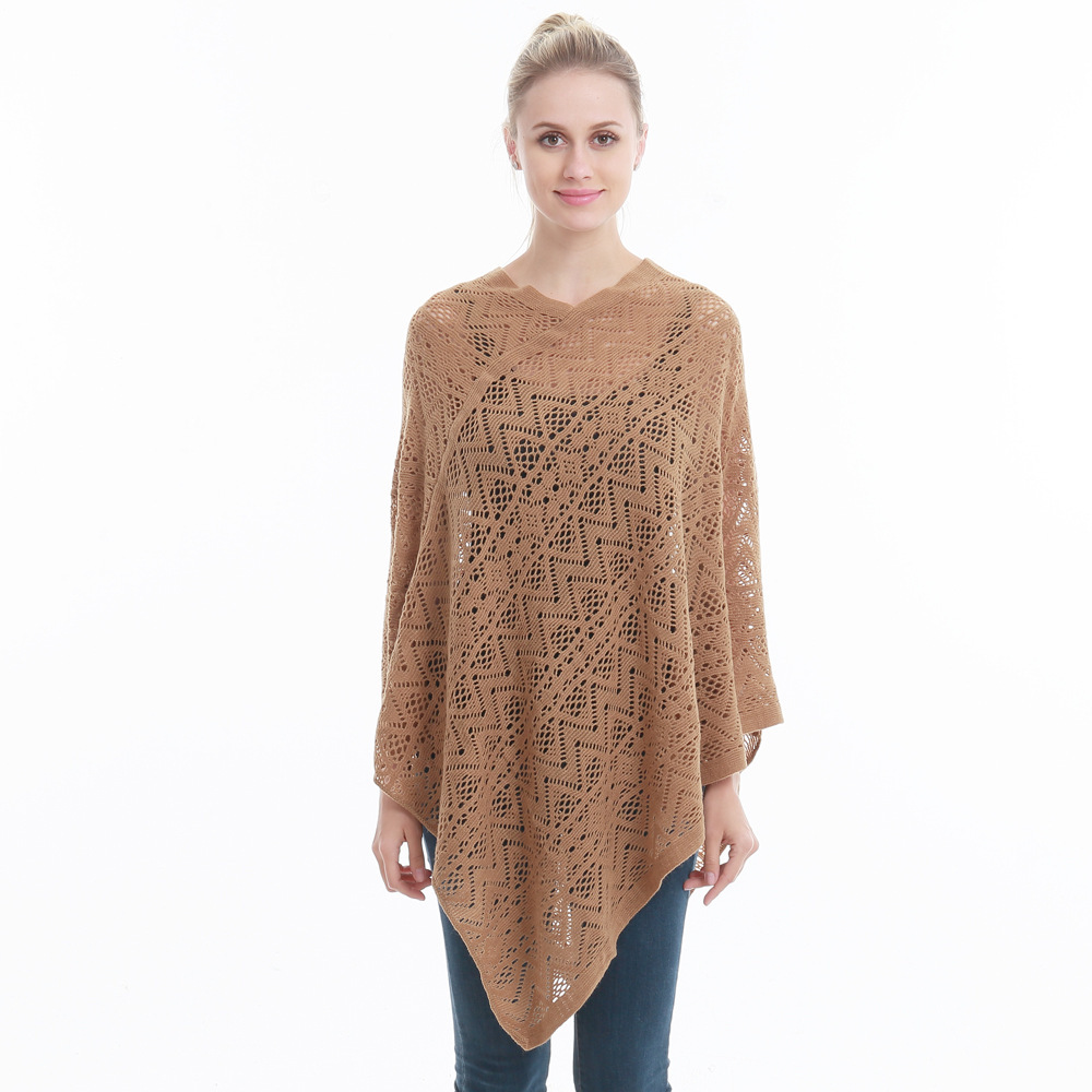 New large-sized European and American foreign trade women's clothing loose and slimming with hollowed-out hook pattern irregular pullover cape detail image 4