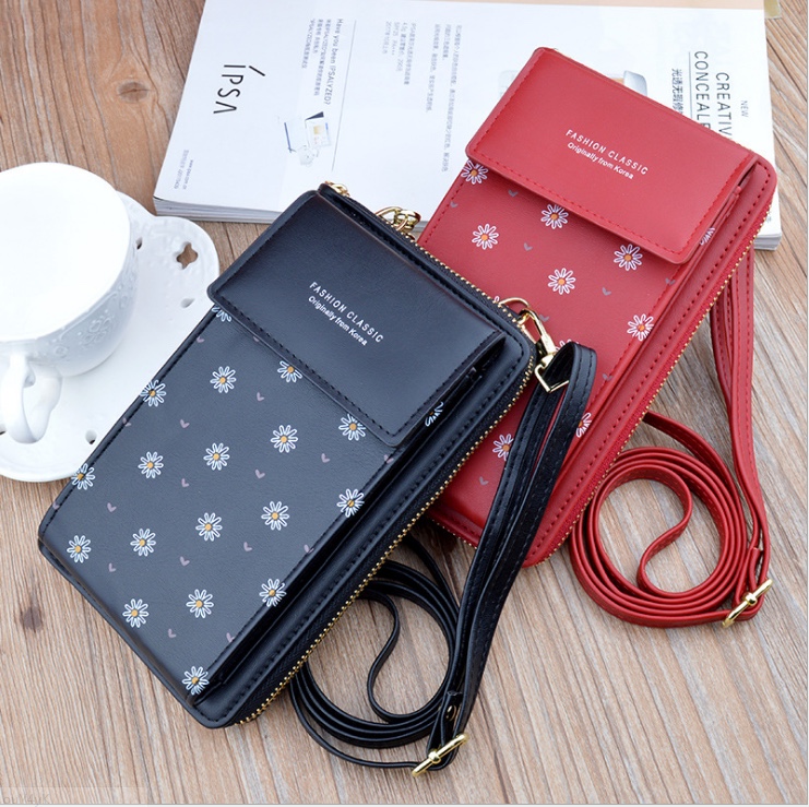2021 New style mobile phone bag, women's wallet, Korean version, large capacity printed zipper, long clutch, crossbody single-shoulder bag details Picture