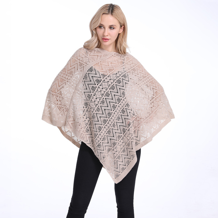 New large-sized European and American foreign trade women's clothing loose and slimming with hollowed-out hook pattern irregular pullover cape Item Picture