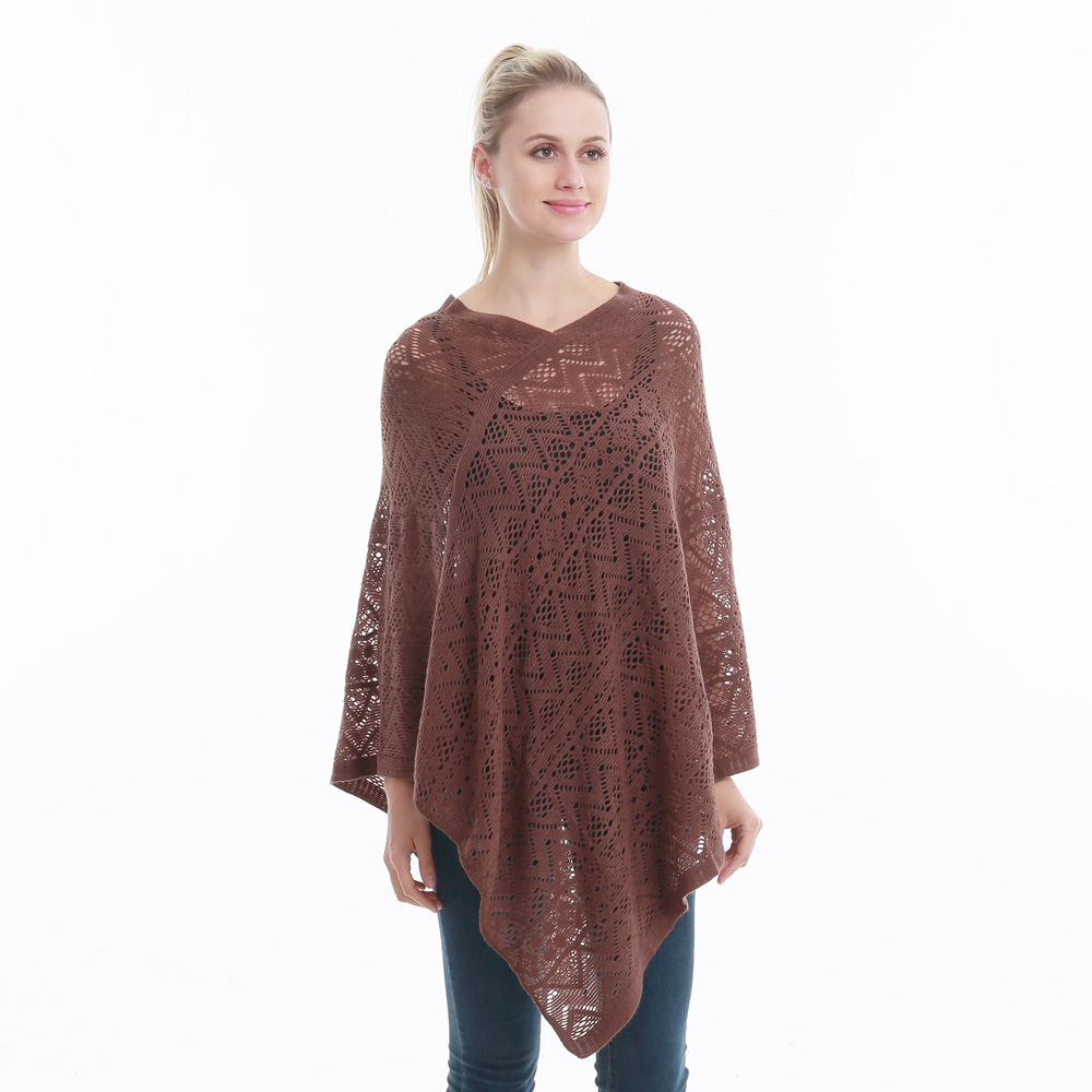 New large-sized European and American foreign trade women's clothing loose and slimming with hollowed-out hook pattern irregular pullover cape detail image 2