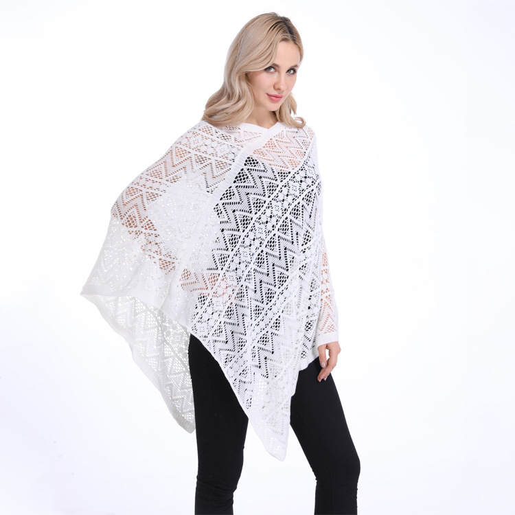 New large-sized European and American foreign trade women's clothing loose and slimming with hollowed-out hook pattern irregular pullover cape detail image 1