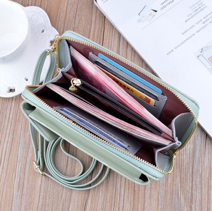 2021 New style mobile phone bag, women's wallet, Korean version, large capacity printed zipper, long clutch, crossbody single-shoulder bag Application Scenario