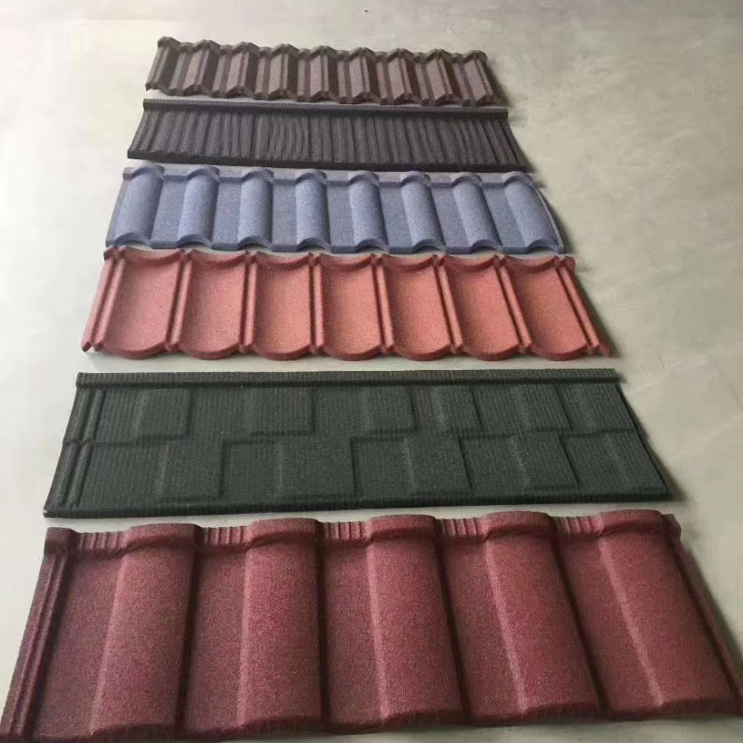 Manufacturers direct metal tile roof tile iron tile stone tile villa tile color sand tile metal tile roof tile professional export Africa tile ridge tile accessories stone grain tile &