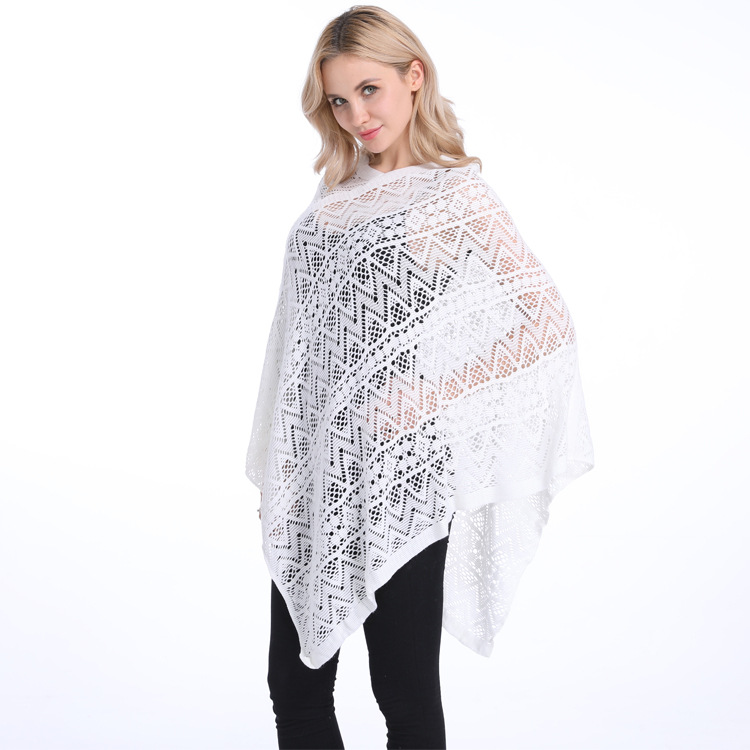 New large-sized European and American foreign trade women's clothing loose and slimming with hollowed-out hook pattern irregular pullover cape detail image 3