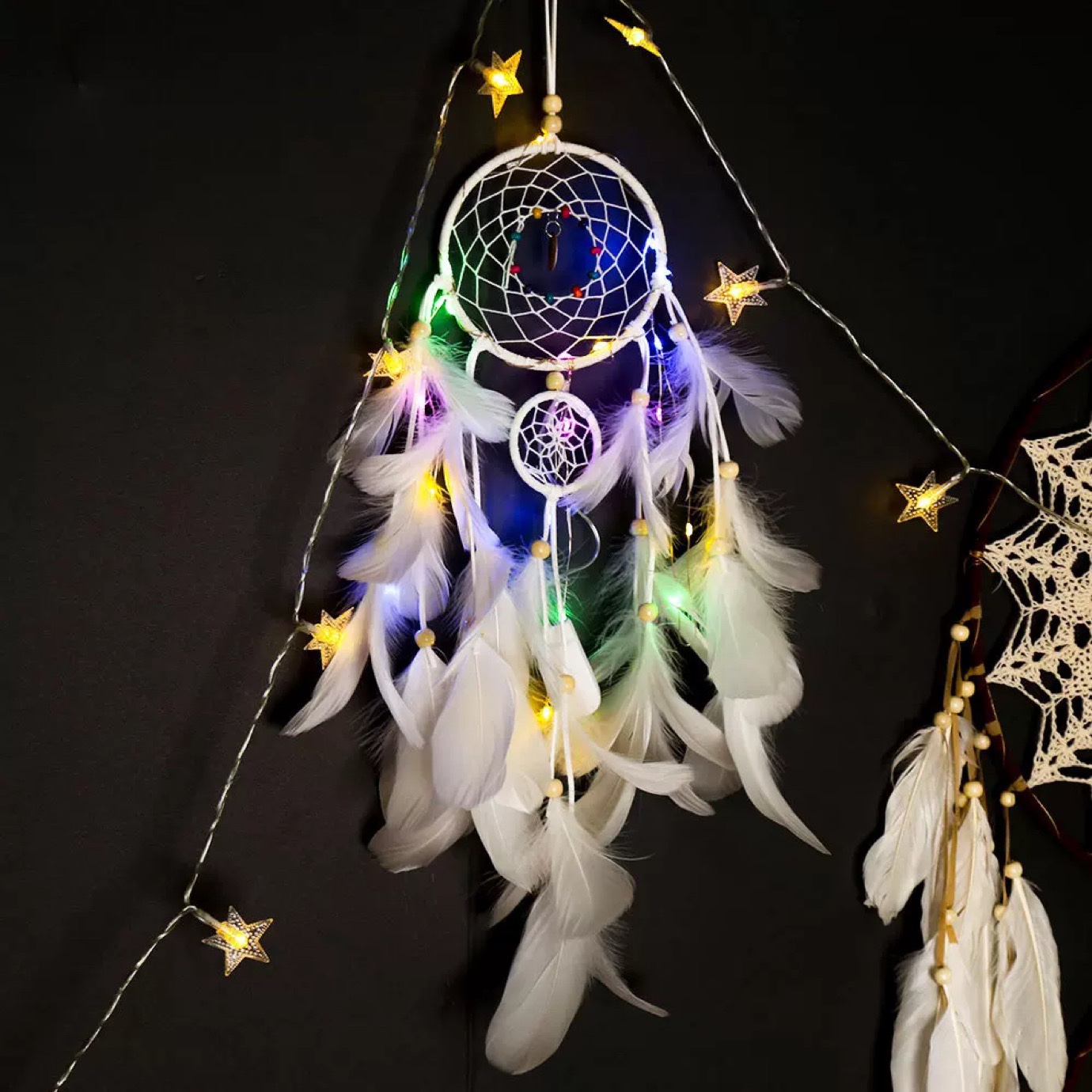 Three life three round lamp dream catcher home decorative light string dream catcher ten peach blossom girl heart dream catcher white colored lights