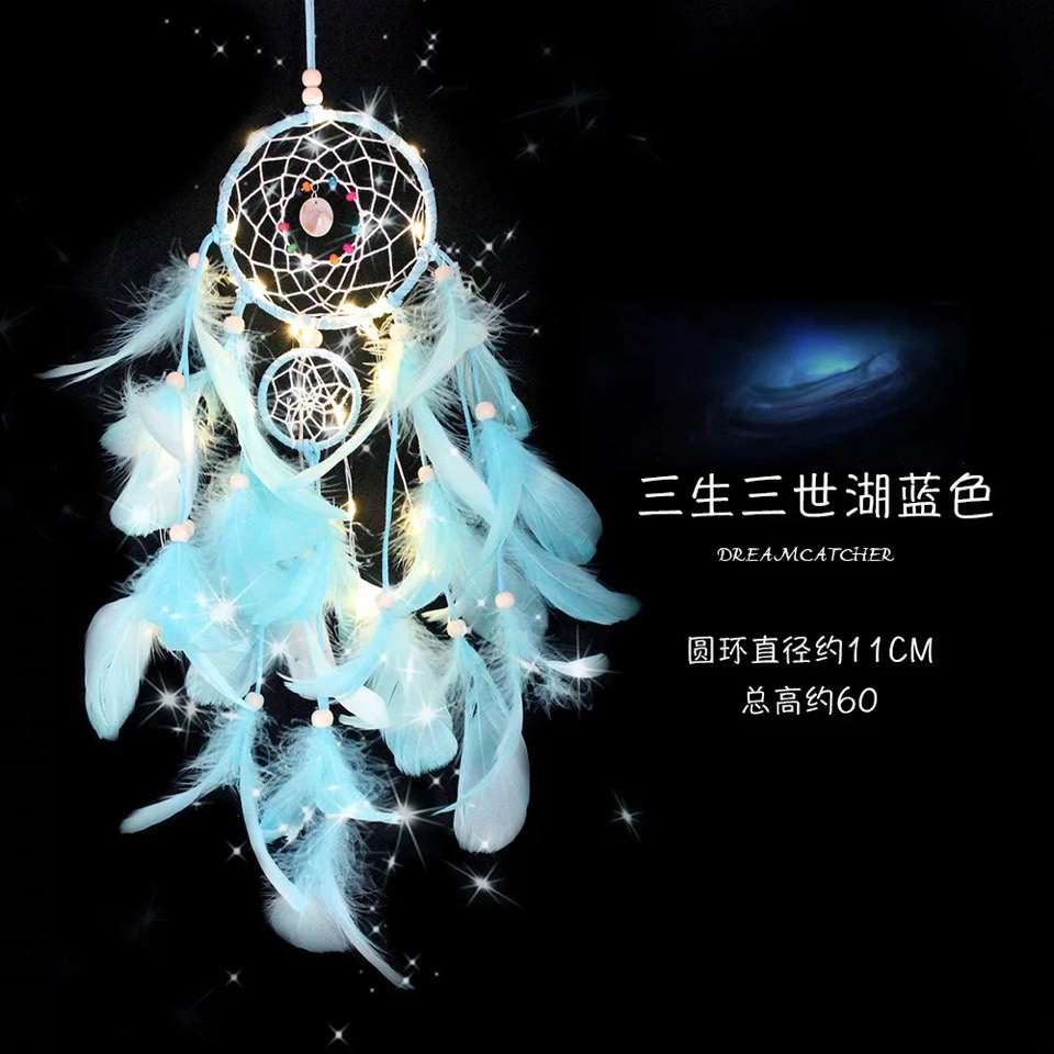 Three Lives and Three Worlds Dream Catcher, home decoration light string, Dream Catcher, Ten Miles of Peach blossoms, Girl's heart, dream catcher with light, blue