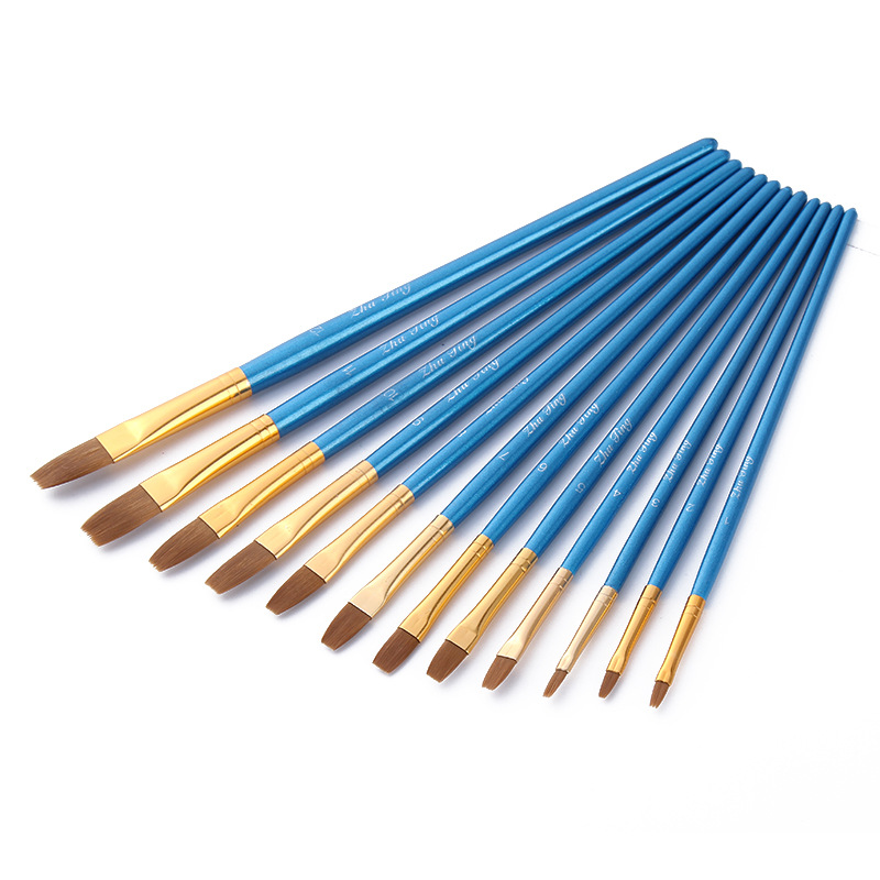 Yufan Pen Factory Art, Calligraphy, Drawing, Office and Cultural 12-piece set of blue rod, pointed tip, flat tip, nylon bristle oil painting, watercolor and acrylic brushes, art and painting supplies full figure