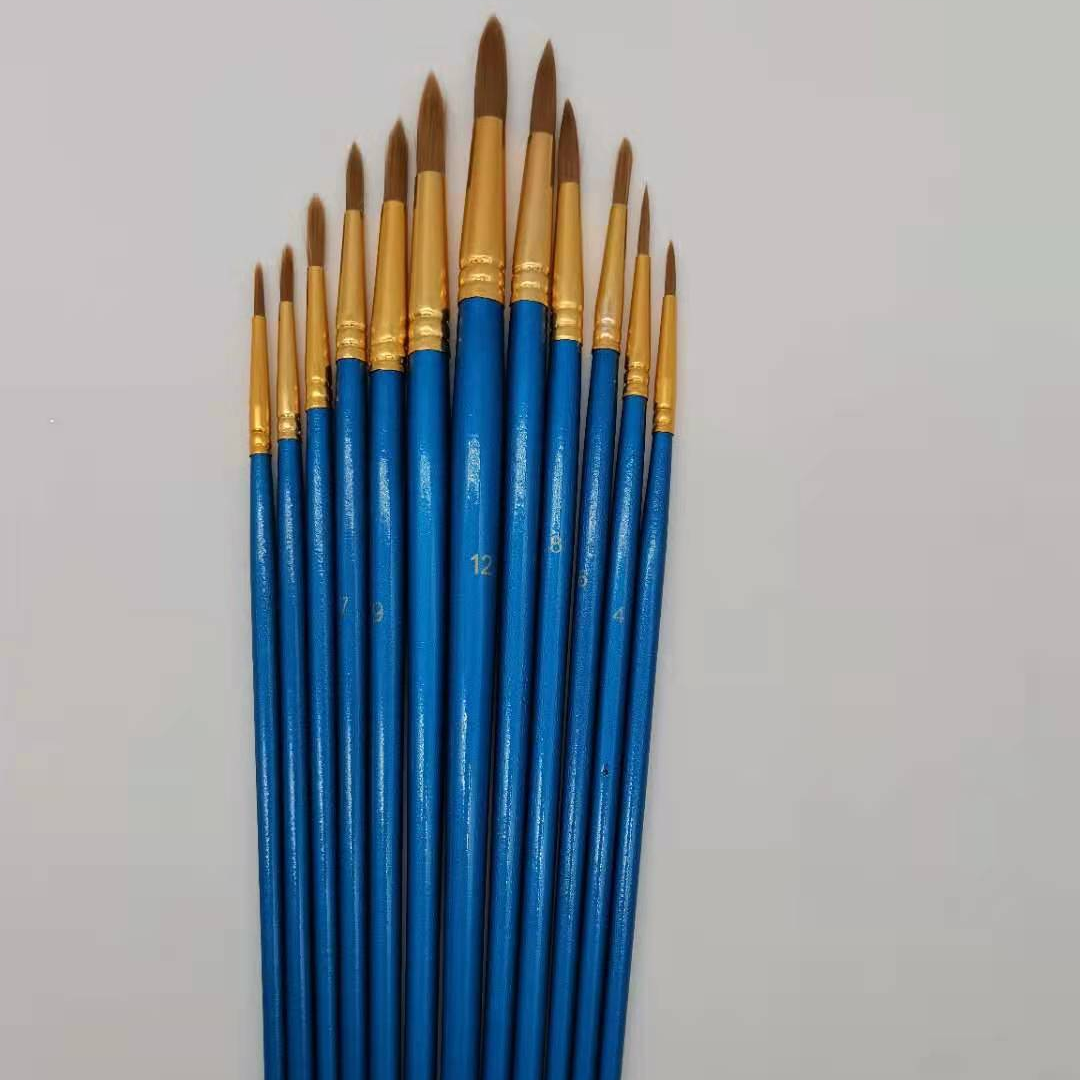 Yufan Pen Factory Art, Calligraphy, Drawing, Office and Cultural 12-piece set of blue rod pointed nylon bristle oil painting, watercolor and acrylic brushes, art and painting supplies full figure