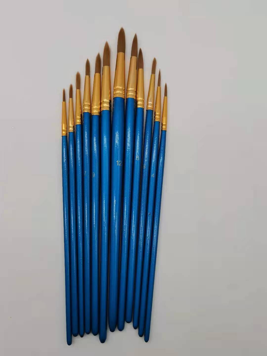 Yufan Pen Factory Art, Calligraphy, Drawing, Office and Cultural 12-piece set of blue rod pointed nylon bristle oil painting, watercolor and acrylic brushes, art and painting supplies details Picture