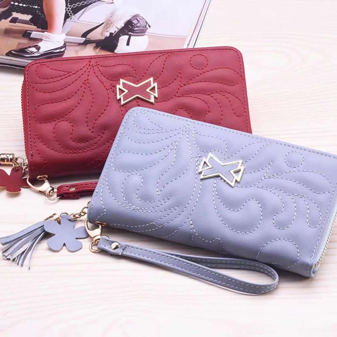 Amazon's new stylish and elegant long wallet for women, exquisitely embroidered thread, leather-covered, multi-slot, large-capacity wallet, factory direct sales