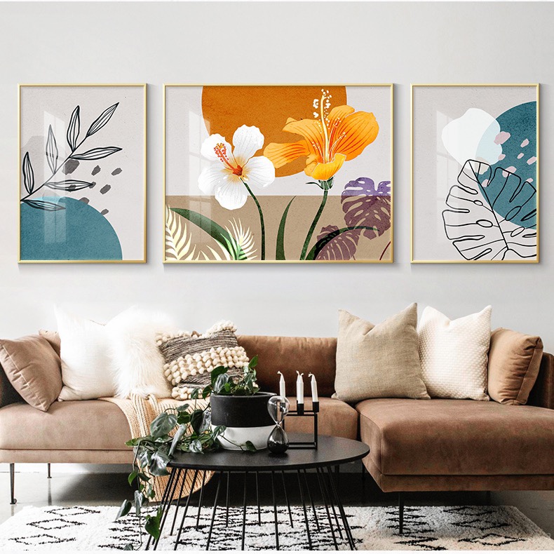 清新现代客厅三联画